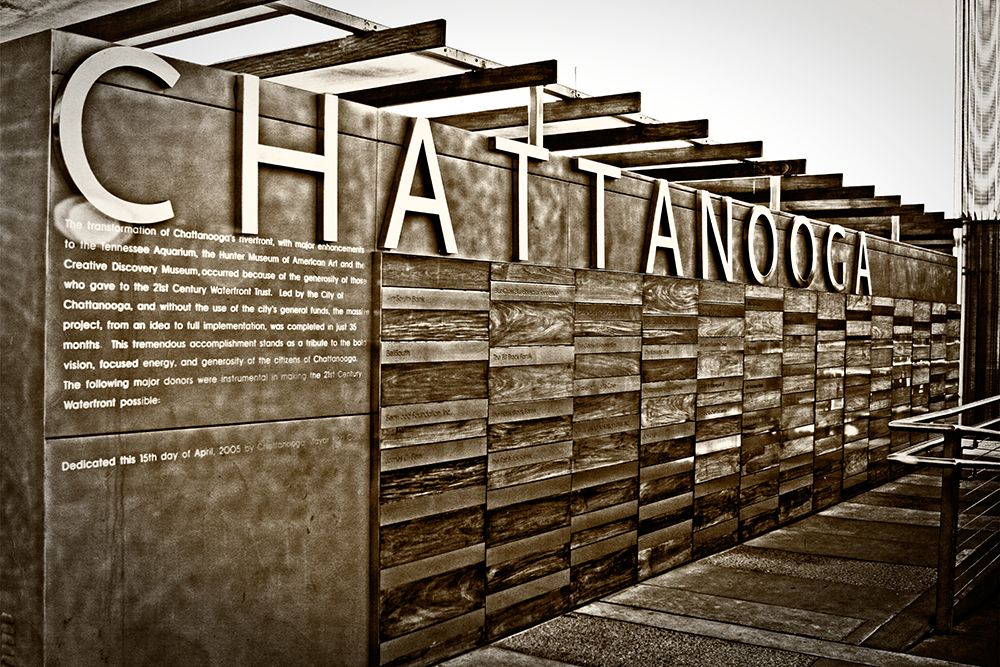 Chatt Pier Sign Sepia art print by Rachel Lee for $57.95 CAD