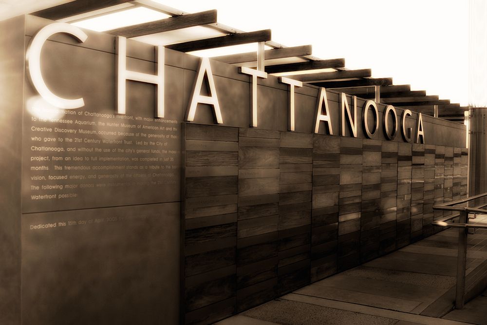 Chatt Pier Sign Sepia Glamour Saturated art print by Rachel Lee for $57.95 CAD