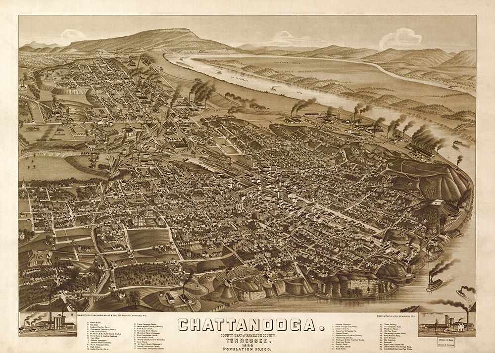 Chattanooga Map 1886 art print by Rachel Lee for $57.95 CAD