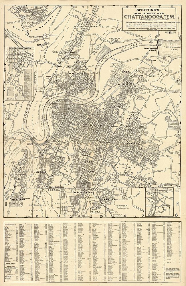 Chattanooga Street Map 1938 art print by Rachel Lee for $57.95 CAD