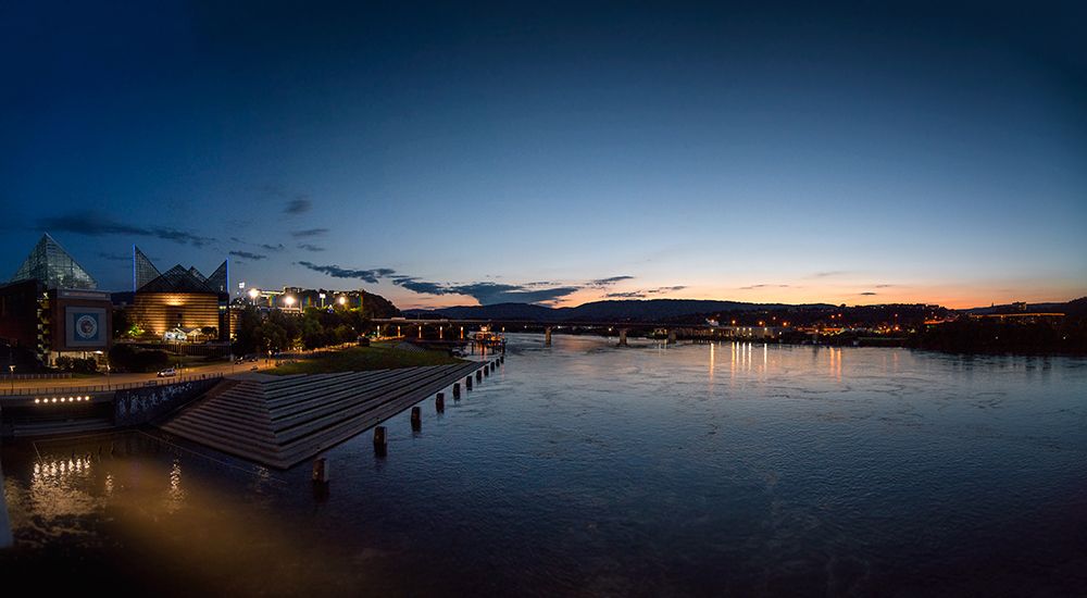 River Downtown at Night Panorama art print by Rachel Lee for $57.95 CAD