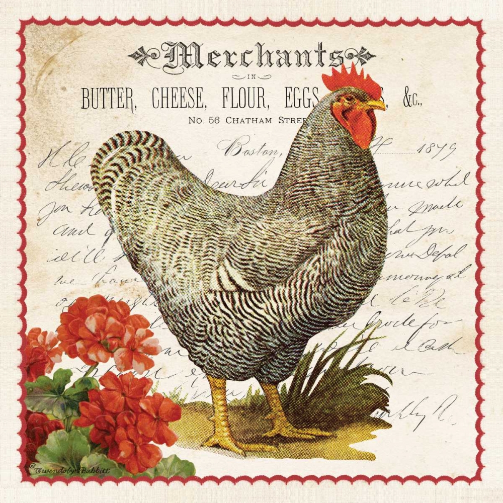 Geraniums and Rooster art print by Gwendolyn Babbitt for $57.95 CAD