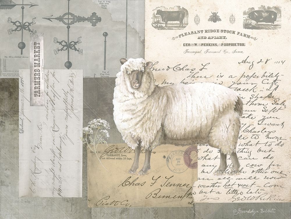 Sheep On Ephemera II art print by Gwendolyn Babbitt for $57.95 CAD