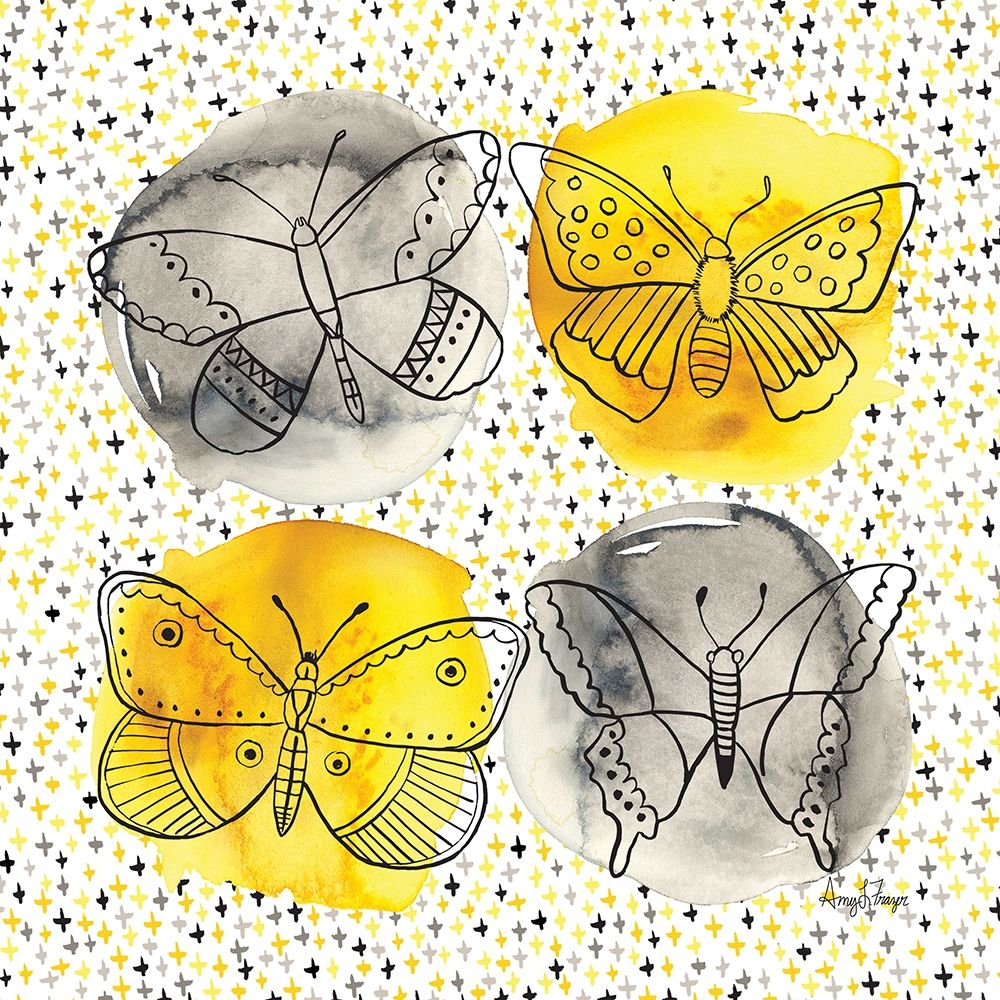 Gray and Yellow Butterflies II art print by Amy Frazer for $57.95 CAD