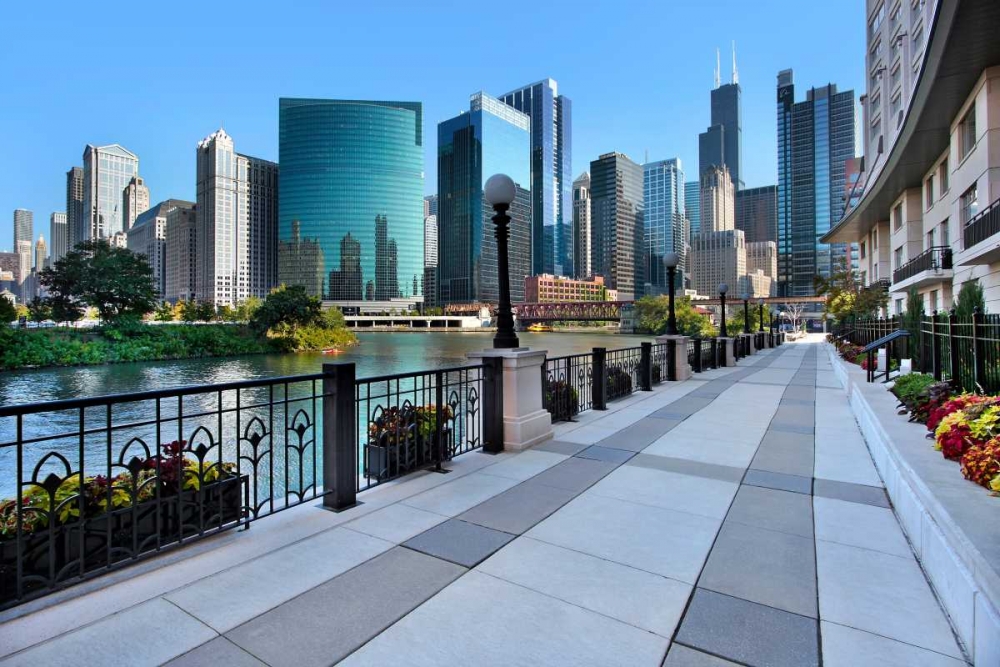 Sidewalk Skyline River art print by Larry Malvin for $57.95 CAD