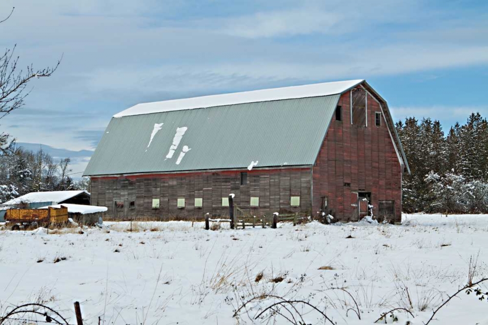Red Barn in Winter art print by Dana Styber for $57.95 CAD