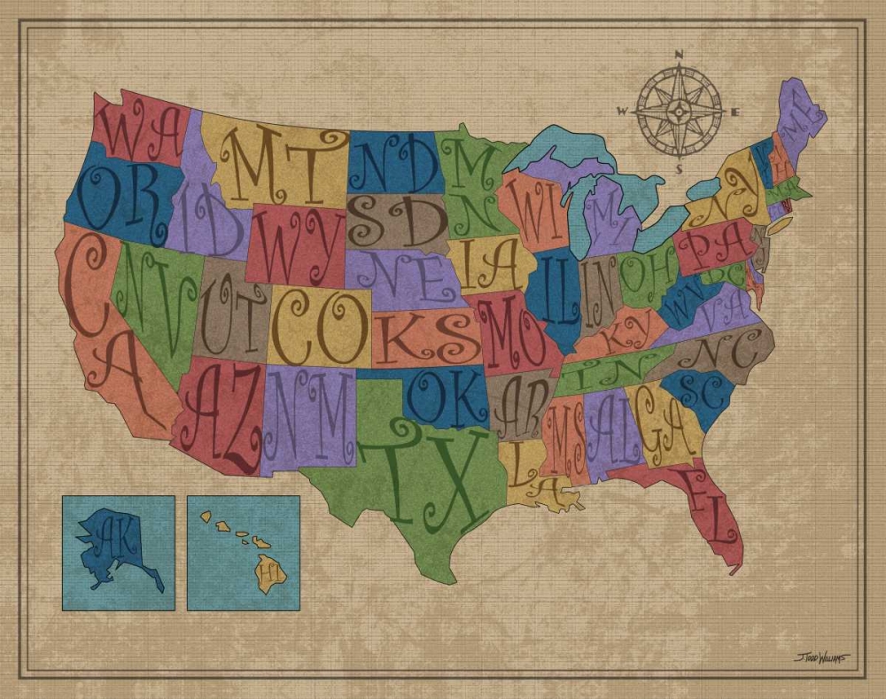 US Map art print by Todd Williams for $57.95 CAD