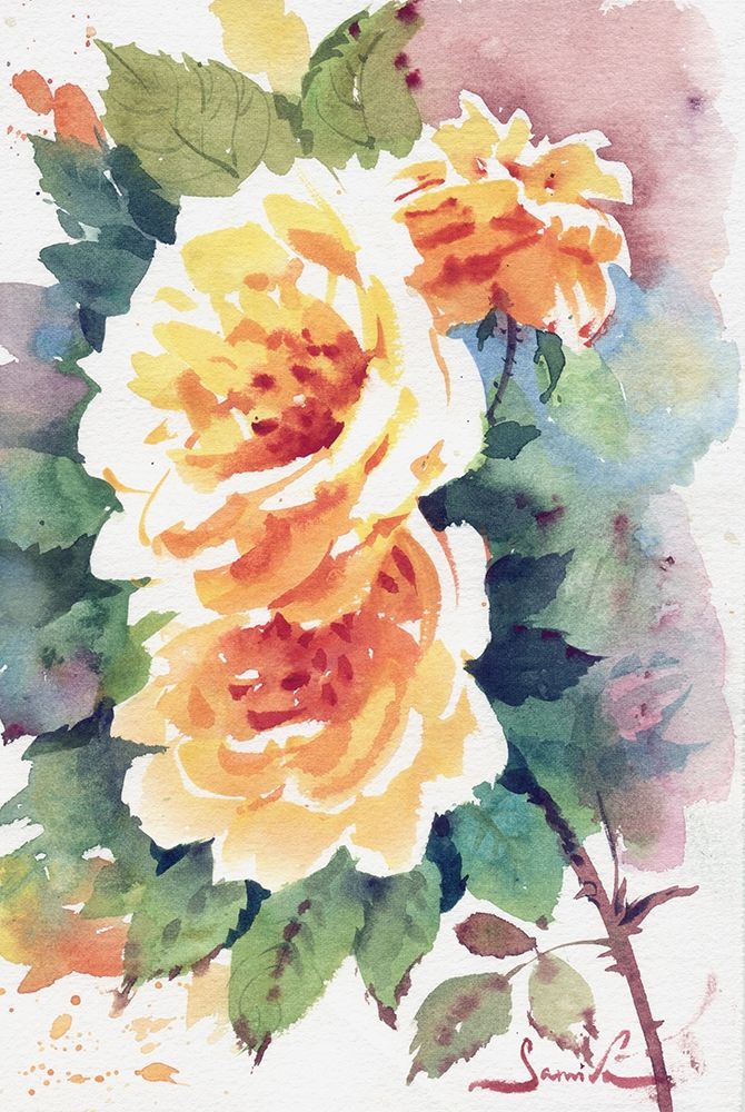 Yellow roses flowers art print by Samira Yanushkova for $57.95 CAD