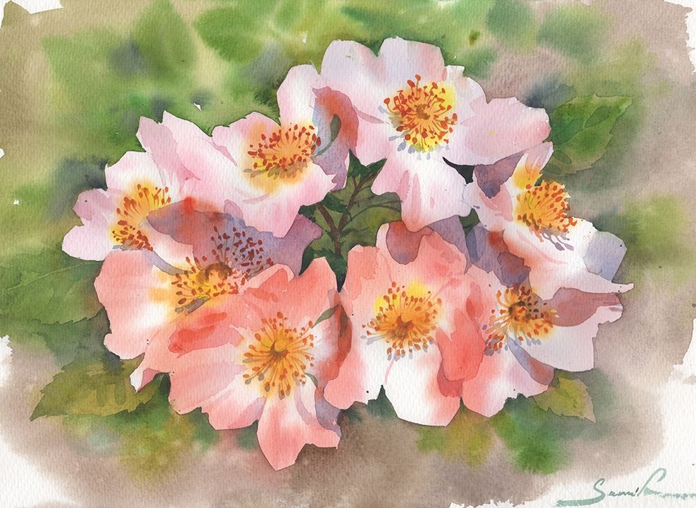 Bouquet of blooming flowers art print by Samira Yanushkova for $57.95 CAD