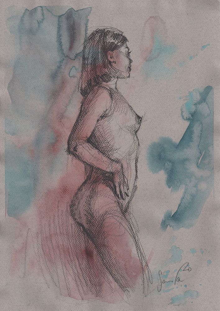Nude beautiful model with abstract background art print by Samira Yanushkova for $57.95 CAD