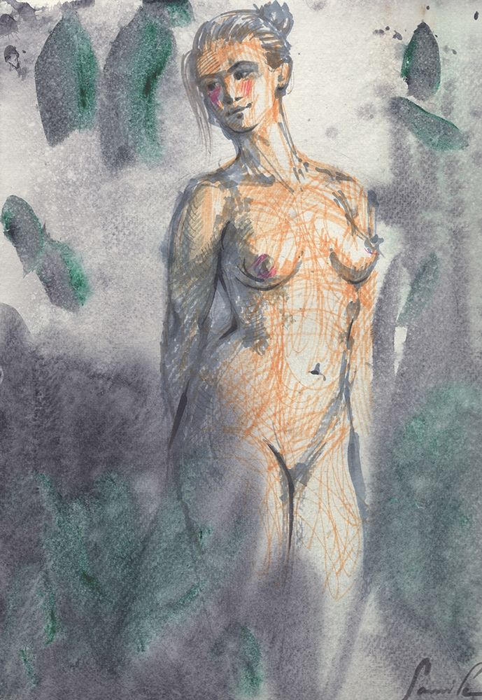 Abstract painting of a nude woman art print by Samira Yanushkova for $57.95 CAD