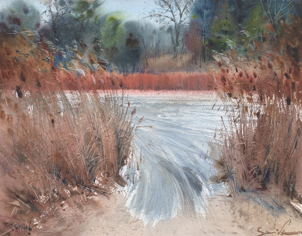 Winter landscape on the river art print by Samira Yanushkova for $57.95 CAD