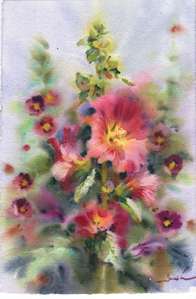 Beautiful flowers of mallow art print by Samira Yanushkova for $57.95 CAD