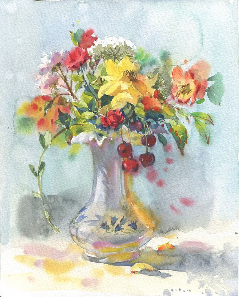 Vase of Flowers watercolor art print by Samira Yanushkova for $57.95 CAD
