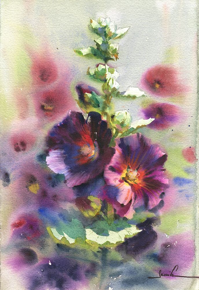 Beautiful flowers of mallow art print by Samira Yanushkova for $57.95 CAD