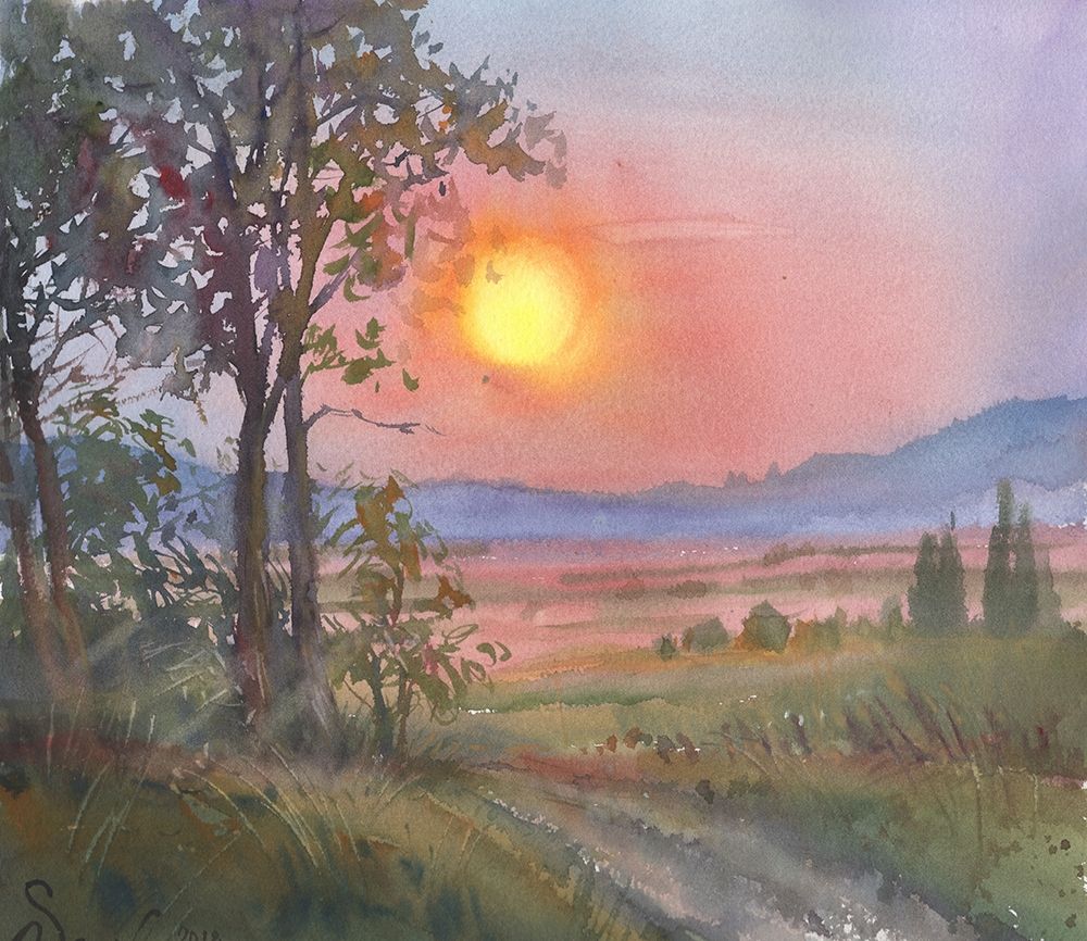 Watercolor landscape painting 25 art print by Samira Yanushkova for $57.95 CAD