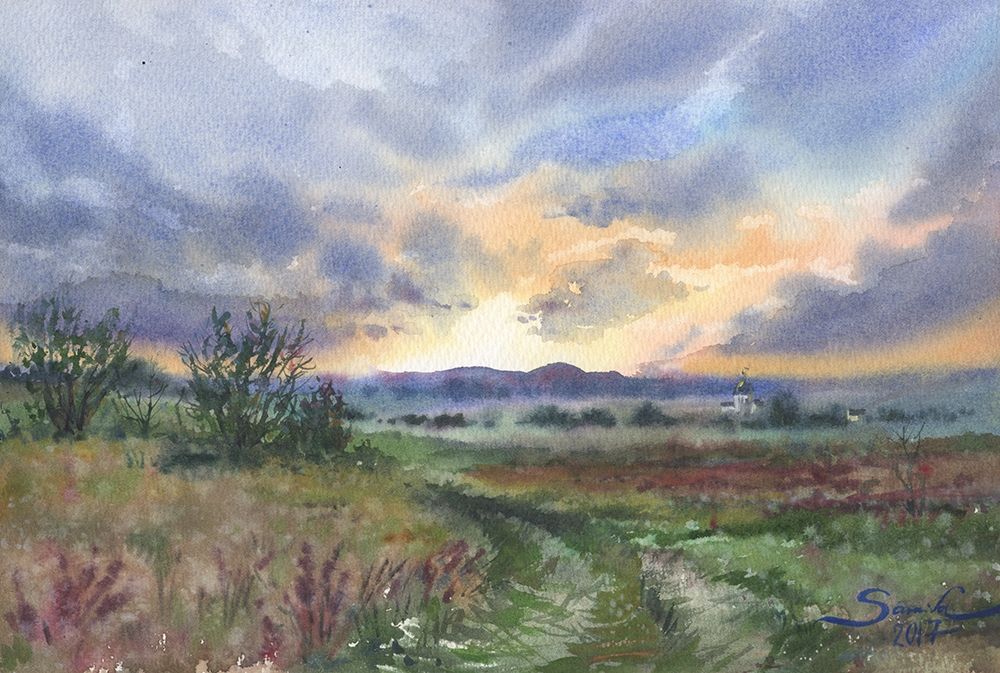 Watercolor landscape painting 37 art print by Samira Yanushkova for $57.95 CAD