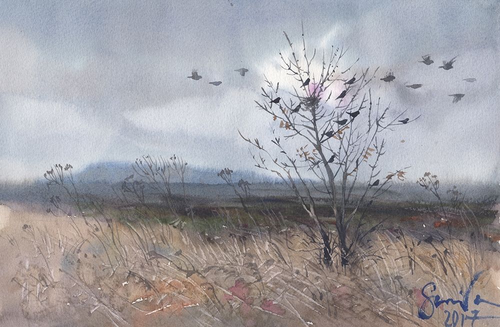 Watercolor landscape painting 39 art print by Samira Yanushkova for $57.95 CAD