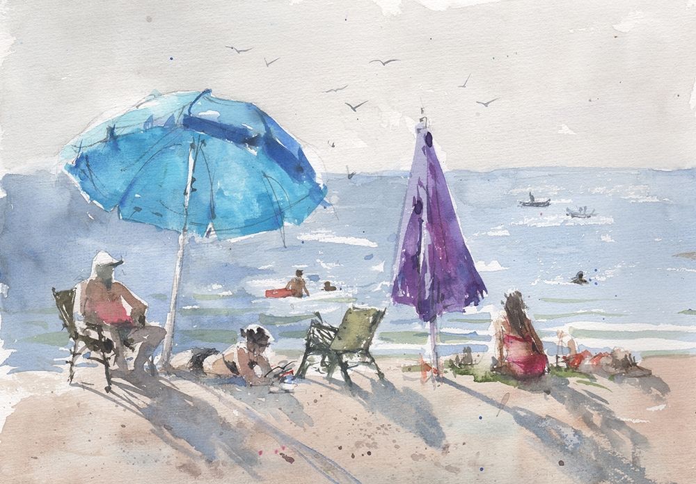 Beach vacation under a sun umbrella art print by Samira Yanushkova for $57.95 CAD