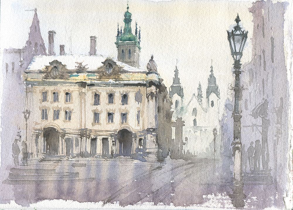 Romantic cityscape art print by Samira Yanushkova for $57.95 CAD