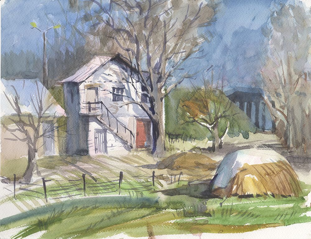 Landscape with a house art print by Samira Yanushkova for $57.95 CAD