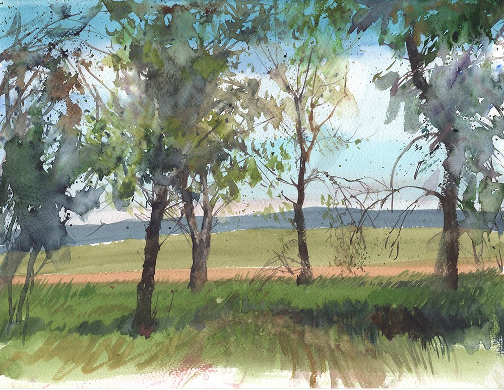 Sunny landscape watercolor art print by Samira Yanushkova for $57.95 CAD