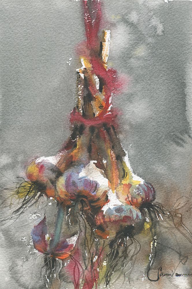 Garlic still life watercolor painting art print by Samira Yanushkova for $57.95 CAD