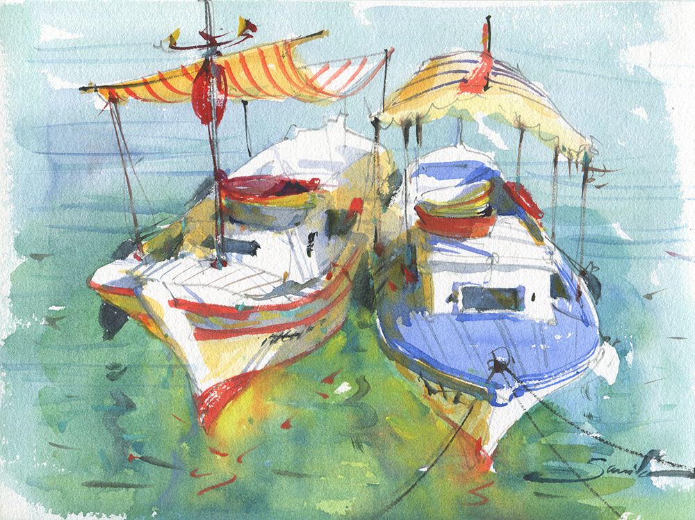 Yachts watercolor painting art art print by Samira Yanushkova for $57.95 CAD