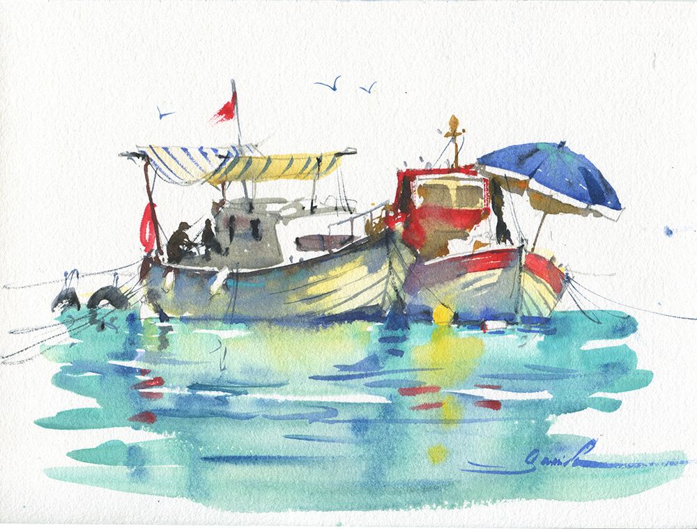 Fishing Boats art print by Samira Yanushkova for $57.95 CAD