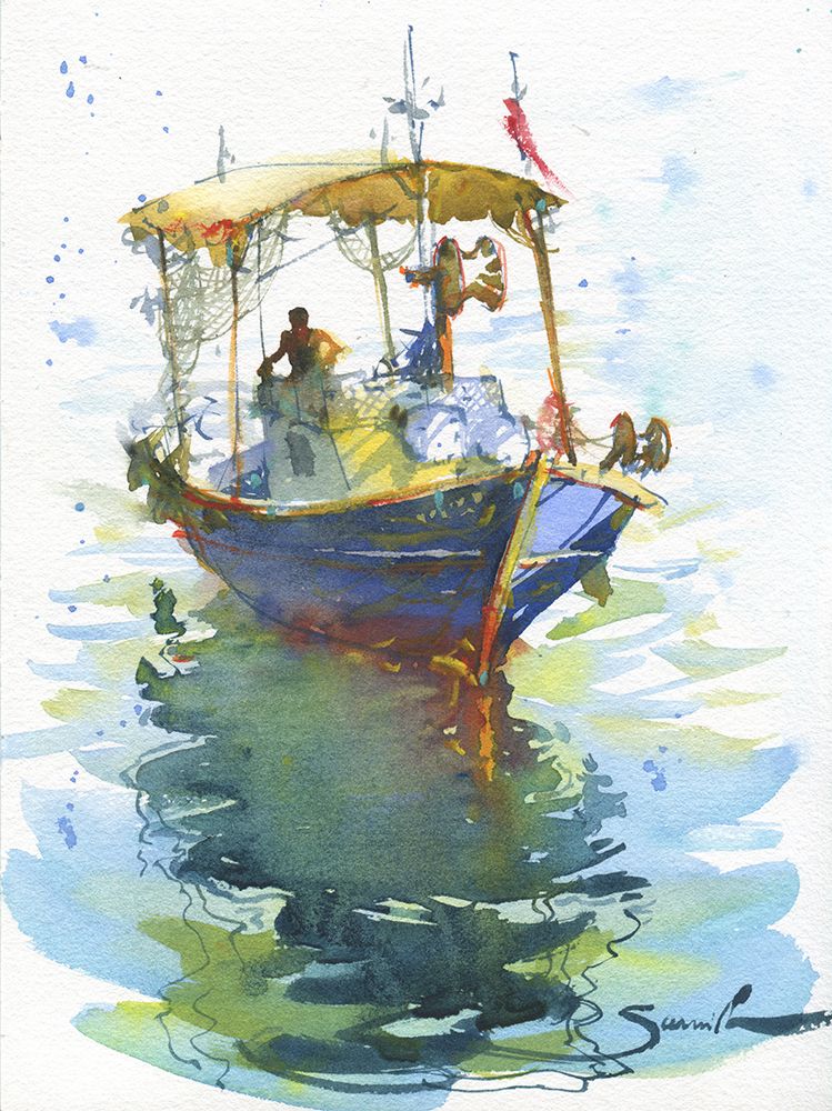 Old fishing ship art print by Samira Yanushkova for $57.95 CAD