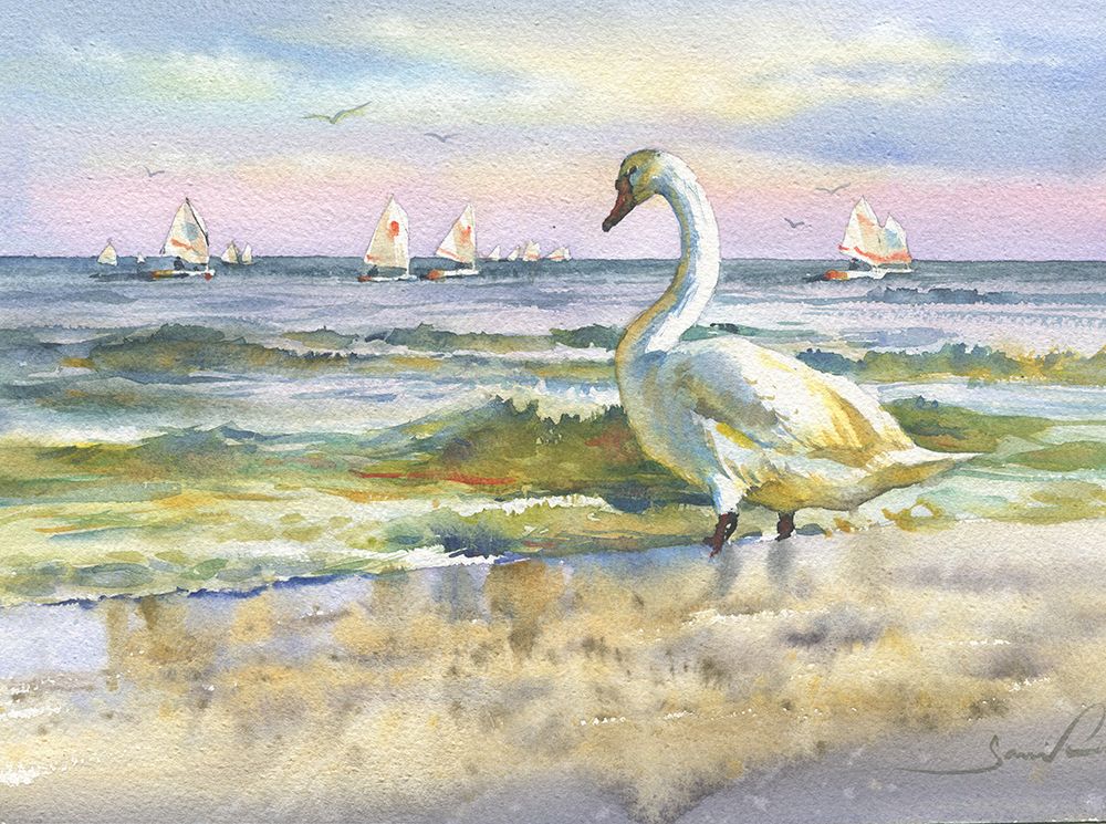 Sea and birds art print by Samira Yanushkova for $57.95 CAD