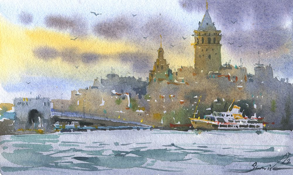 Galata Tower. Istanbul. Watercolor art print by Samira Yanushkova for $57.95 CAD