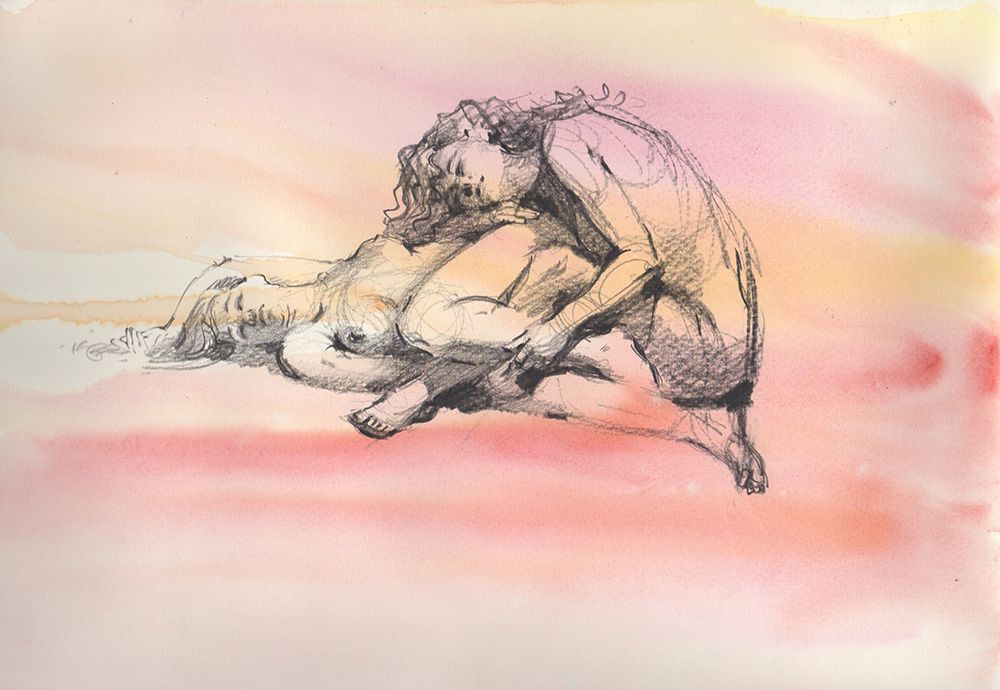 Two Women Embracing art print by Samira Yanushkova for $57.95 CAD