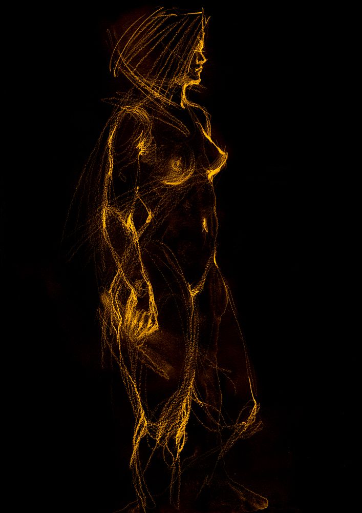 Golden nude glitter art print by Samira Yanushkova for $57.95 CAD