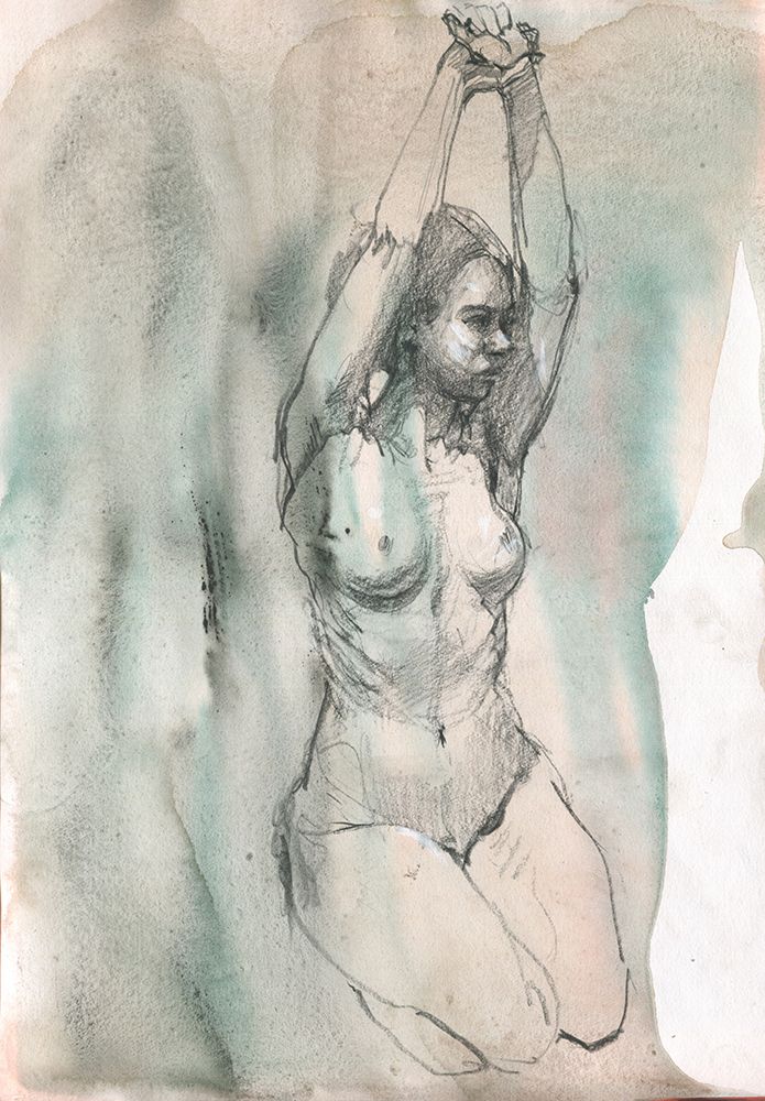 Raised Arms Nude Sketch art print by Samira Yanushkova for $57.95 CAD