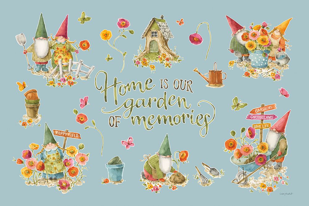 Garden Gnomes I on blue art print by Lisa Audit for $57.95 CAD