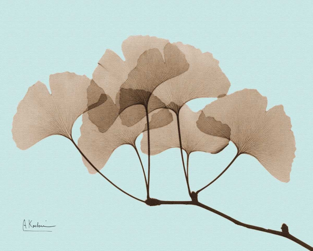 Gingko Leaves Brown on Blue art print by Albert Koetsier for $57.95 CAD
