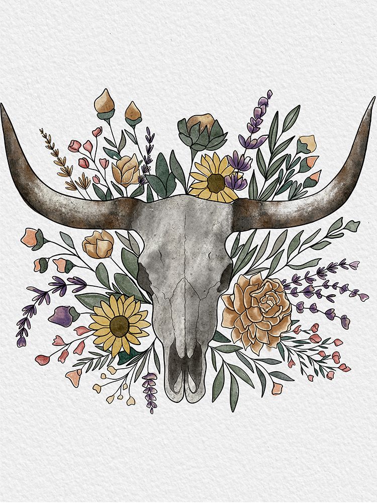 Wildflower Longhorn art print by Alisha Kiara Design for $57.95 CAD