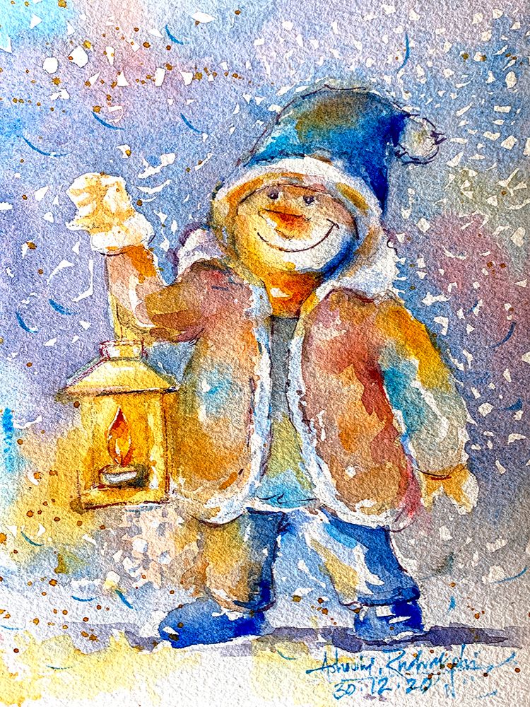Snowman With Lantern art print by Ashwini Rudraksi for $57.95 CAD