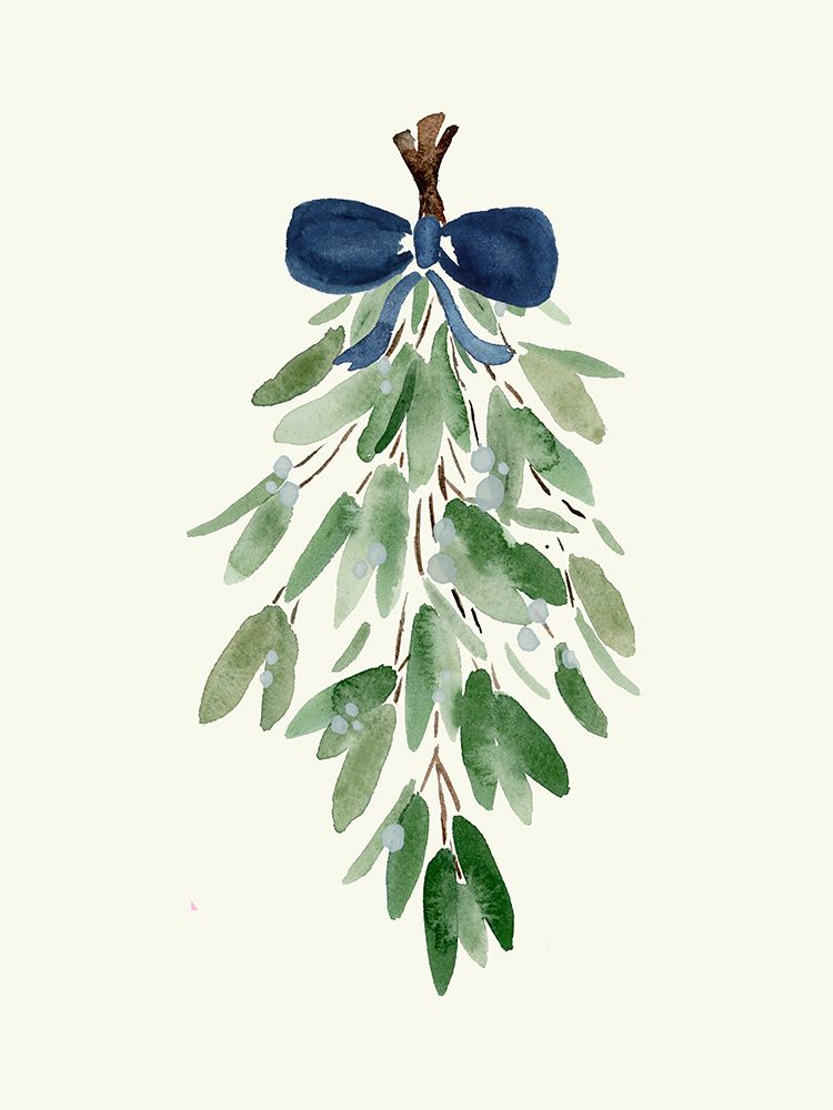Blue Ribbon Mistletoe art print by Corinne Rose Design for $57.95 CAD
