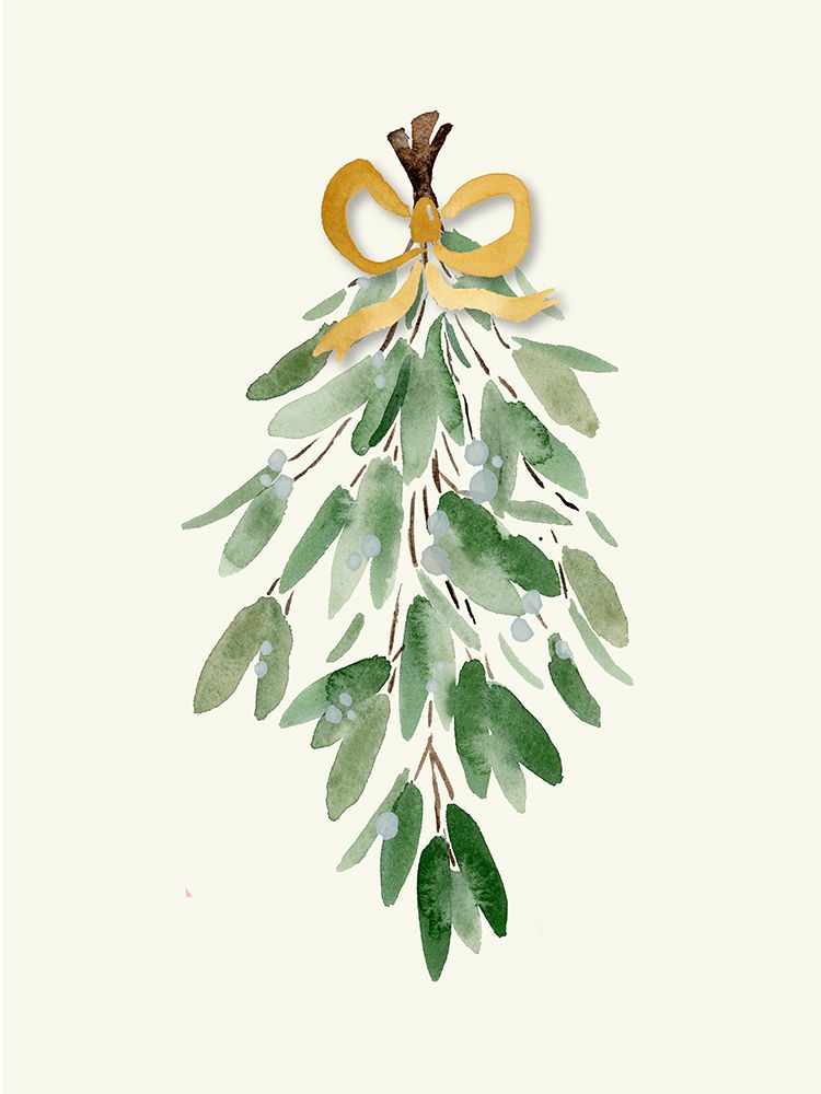 Gold Ribbon Mistletoe art print by Corinne Rose Design for $57.95 CAD