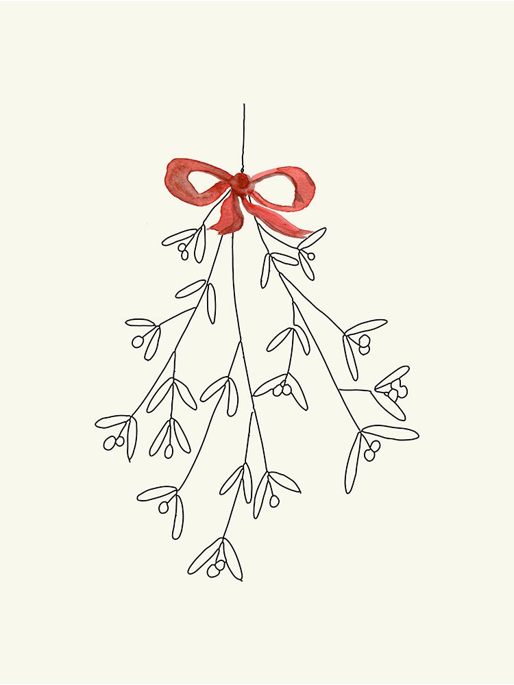 Red Ribbon Mistletoe art print by Corinne Rose Design for $57.95 CAD