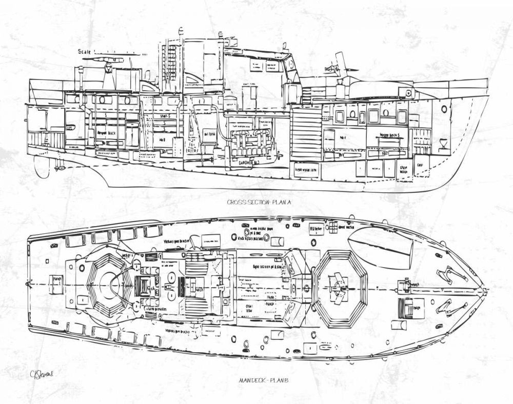 Boat Blueprint 1 wht art print by Carole Stevens for $57.95 CAD