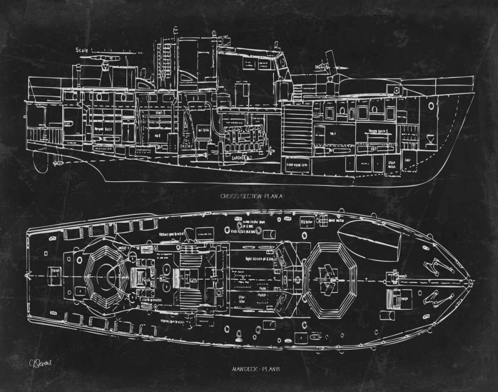 Boat Blueprint 1 blk art print by Carole Stevens for $57.95 CAD