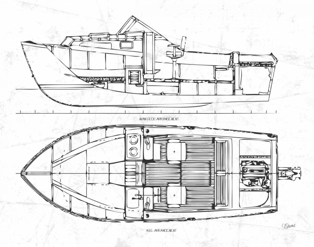 Boat Blueprint 2 wht art print by Carole Stevens for $57.95 CAD
