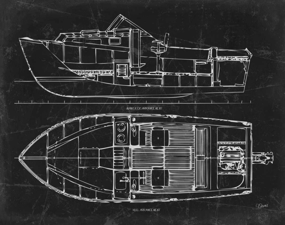 Boat Blueprint 2 blk art print by Carole Stevens for $57.95 CAD