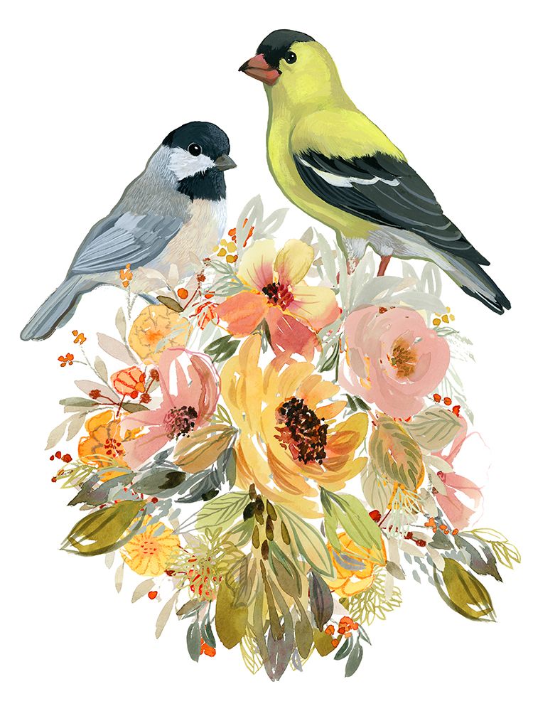Bird Year Chickadee Goldfinch Plain art print by Dena Ann Adams for $57.95 CAD