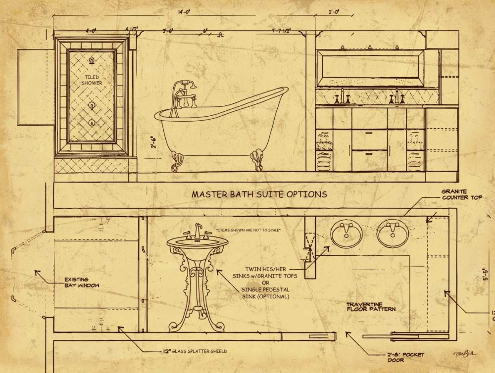 Bath Blueprint 1 Brown art print by Diane Stimson for $57.95 CAD