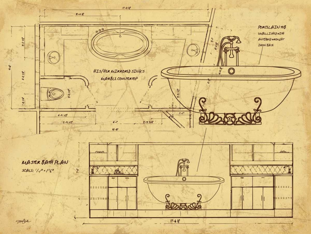 Bath Blueprint 2 Brown art print by Diane Stimson for $57.95 CAD