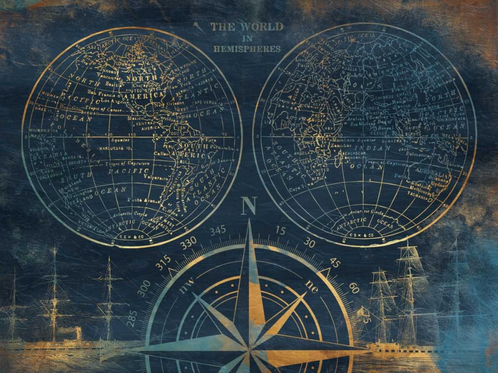 Golden Sea Blue Map art print by Jace Grey for $57.95 CAD